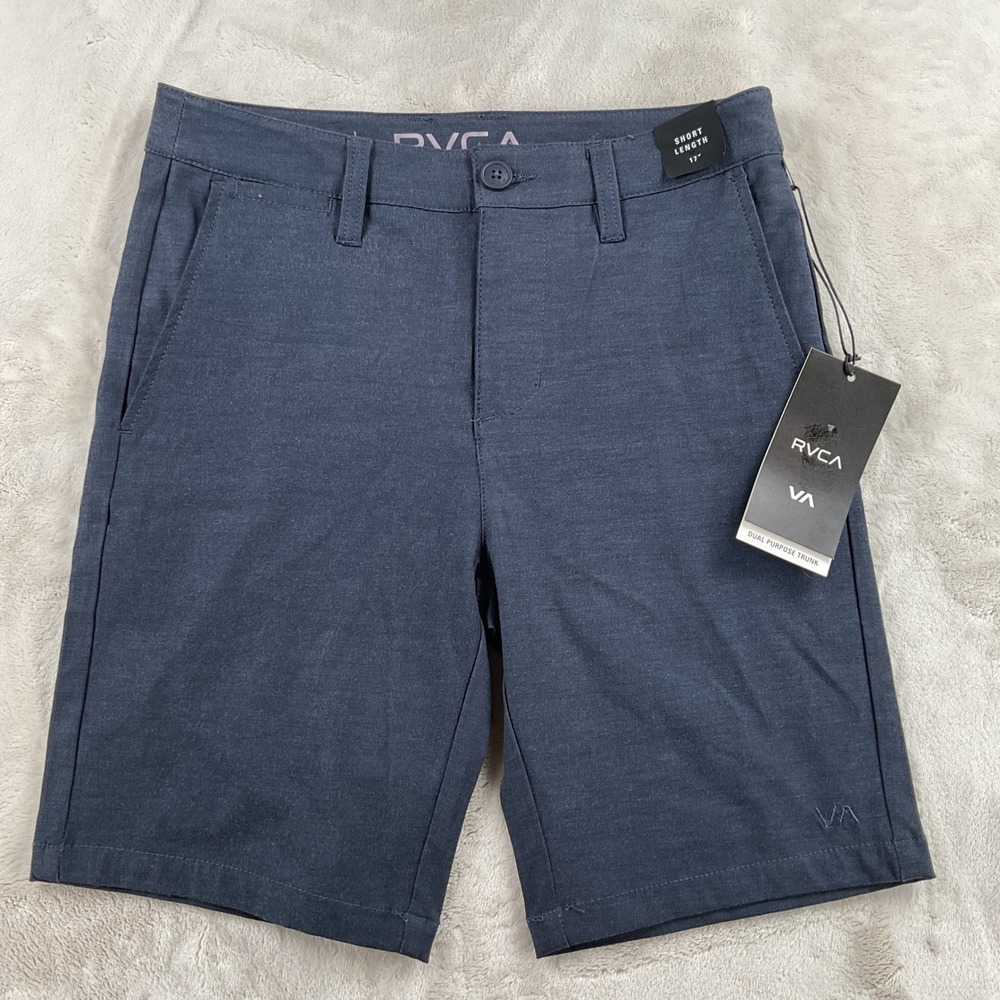 RVCA Boys Back In Hybrid Dual Purpose Trunk Shorts Navy Blue Size 25 NWT